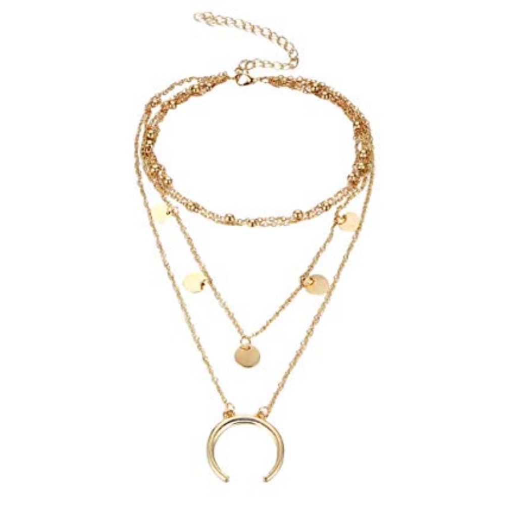 🌸 4PC SET EARRINGS NECKLACE BRACELET RING GOLD HORN MOON BUNDLE SET BOHEMIAN - Picture 4 of 7